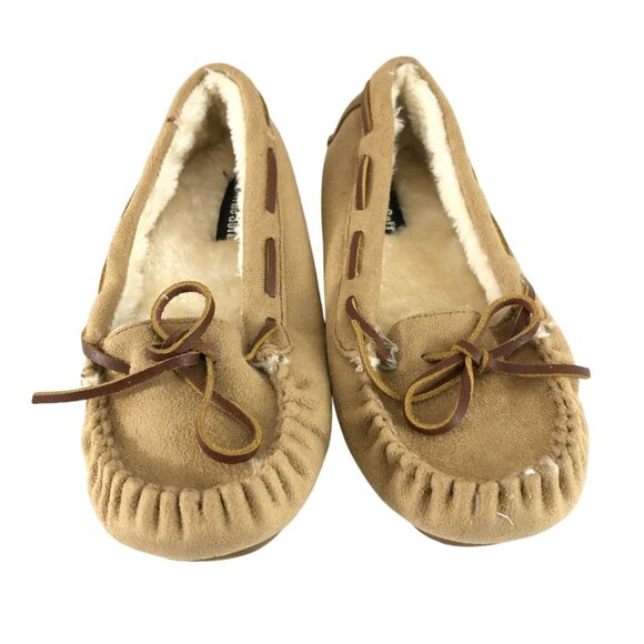 True Soft Womens Moccasin Flats Faux Suede Faux Fur Lined Beige Size 6 - Picture 2 of 6